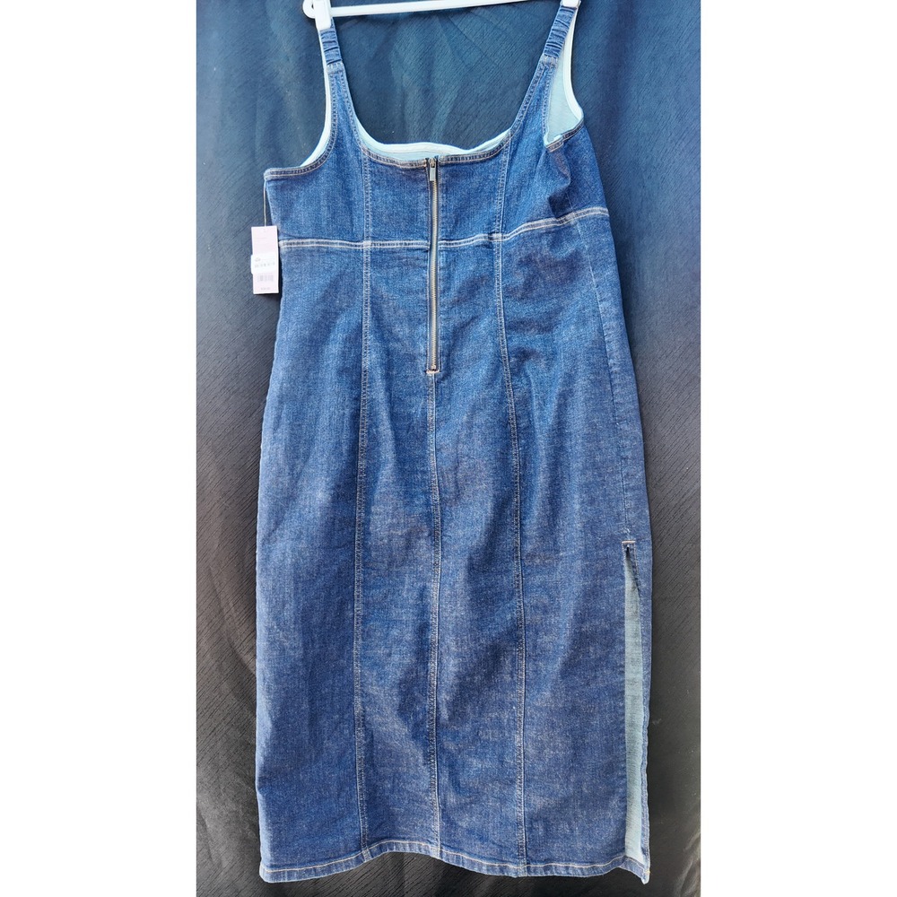 Wild Fable Blue Denim Midi Dress Sleeveless Side Slit Square Neck NWT Size XXL
